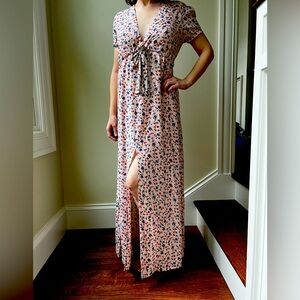 VALENCIA & VINE Allison‎ Pink Floral Maxi Dress Tie Empire Waist Feminine XS